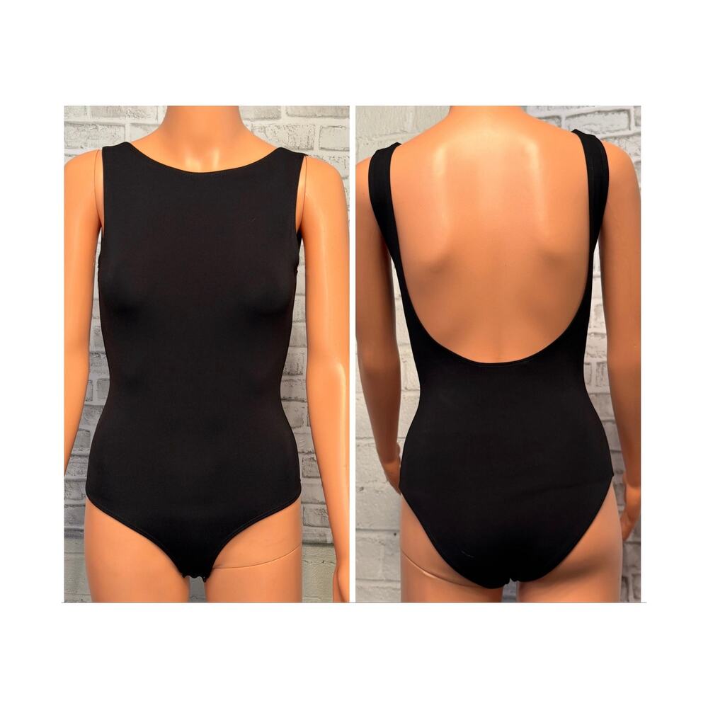 The Row Trey High Neck Open Scoop Back Sleeveless Bodysuit Black size S Jersey